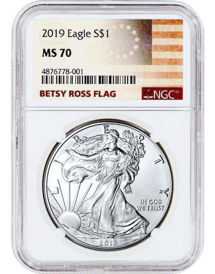 2019 1 oz American Silver Eagle NGC Betsy Ross Label MS70
