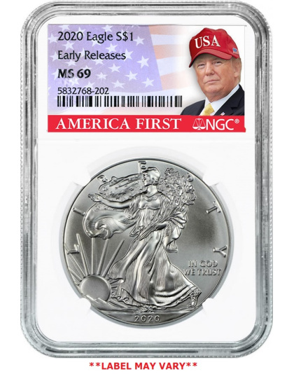 2020 $1 American Silver Eagle Donald Trump Label MS69