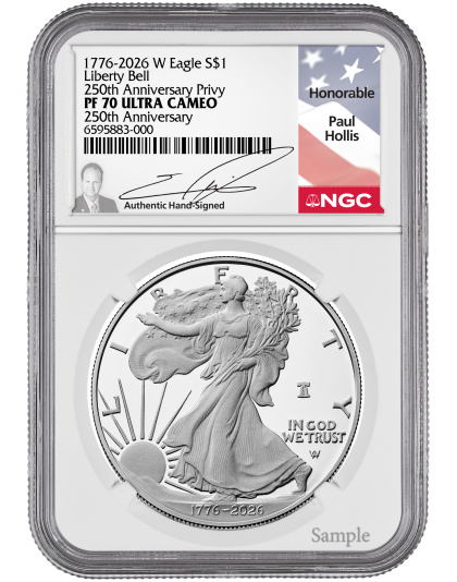 1776-2026-W 1 oz American Silver Eagle Liberty Bell Privy Paul Hollis Signed NGC PR70