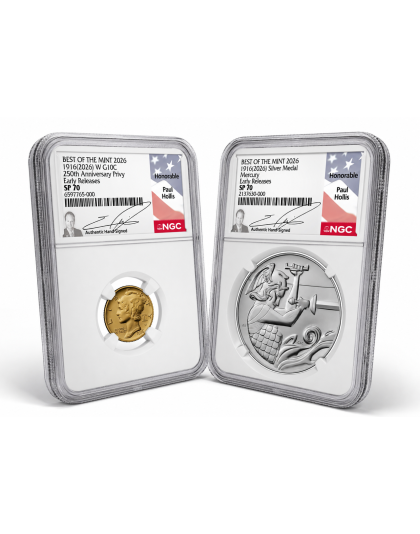 1916 (2026) Best of the Mint Mercury Dime Gold Coin and Silver Medal Set NGC SP70 U.S. Mint Director Paul Hollis Signature