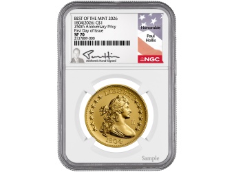 2026 (1804) 1 oz Gold Draped Bust Dollar Paul Hollis Signed NGC SP70