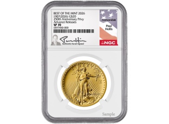 2026 (1907) 1 oz Gold Saint Gaudens Paul Hollis Signed NGC SP70